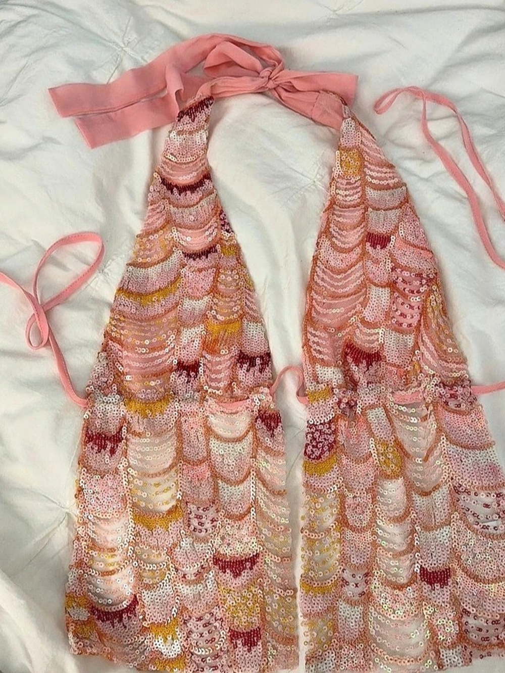 Pink & Yellow Sequin Halter Crop Top